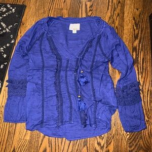 Chloe Oliver Blue Tassel Blouse